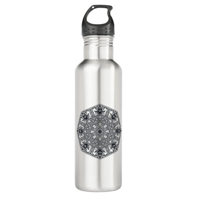 Mandala Round Ornament Stainless Steel Water Bottle (Front)