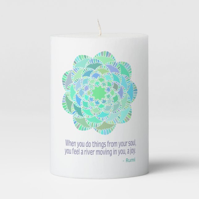 Mandala Rumi Joy Quote Pillar Candle (Front)
