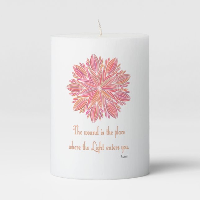 Mandala Rumi Wound quote Pillar Candle (Front)