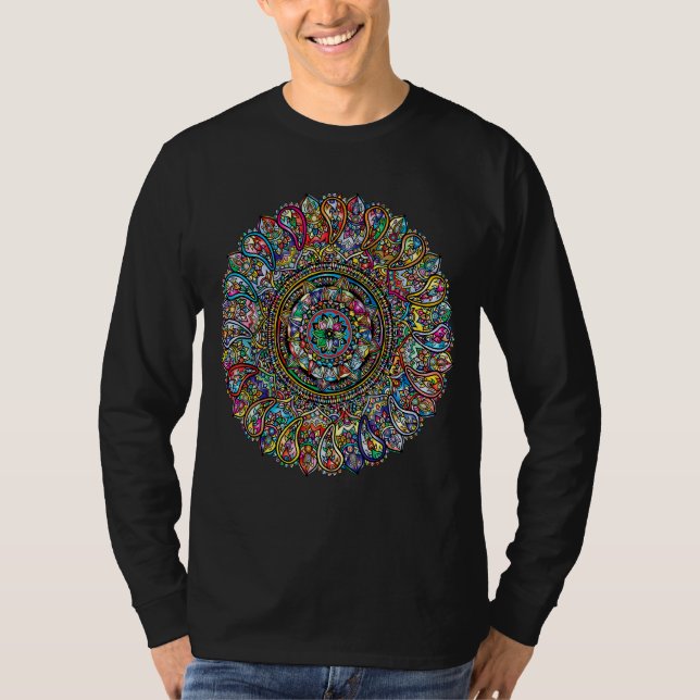 Mandala Sacred Geometry Prana Yoga Mantra Om T-Shirt (Front)