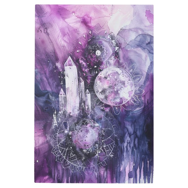 *~* Mandala SC3 Crystals Magenta Lavender Gold Metal Print (Front)