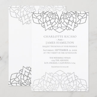 Mandala Silver Grey Pattern Personalized Wedding Invitation