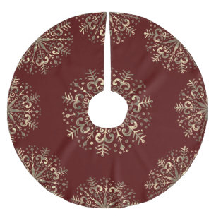 Mandala Snowflake Gold Burgundy Red Brushed Polyester Tree Skirt