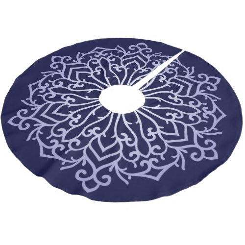 Mandala Snowflakes on Navy Blue Brushed Polyester Tree Skirt
