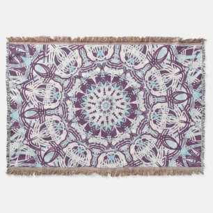 Mandala Spiritual Kaleidoscope Blue Purple White.  Throw Blanket
