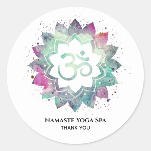 Mandala Spiritual OM Symbol Lotus Flower Teal Classic Round Sticker