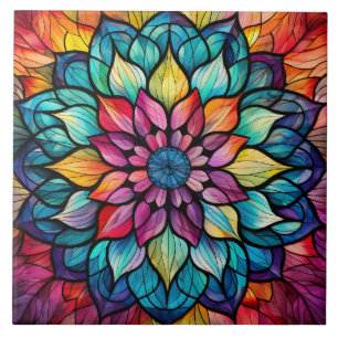 Mandala Stained Glass Ceramic Tile