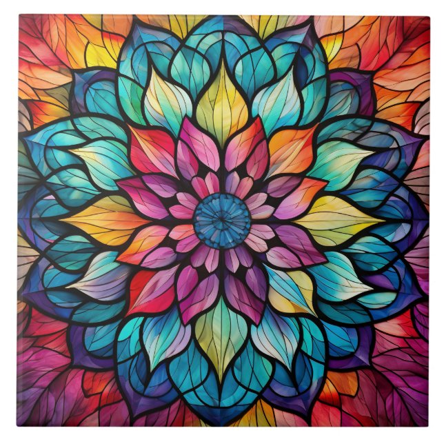 Mandala Stained Glass  Ceramic Tile (Front)