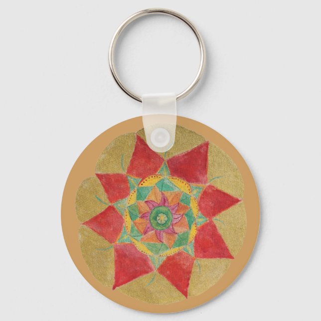 Mandala Star Button Key Ring (Front)