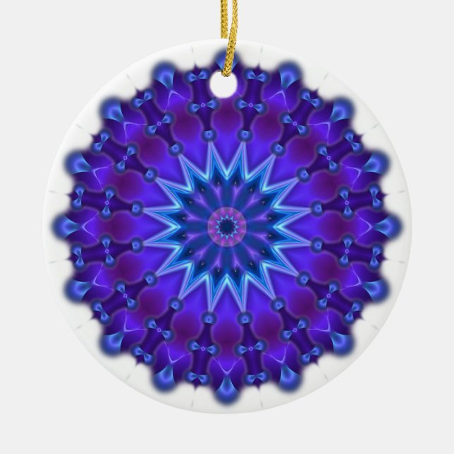 Mandala star in blue ceramic ornament (Front)