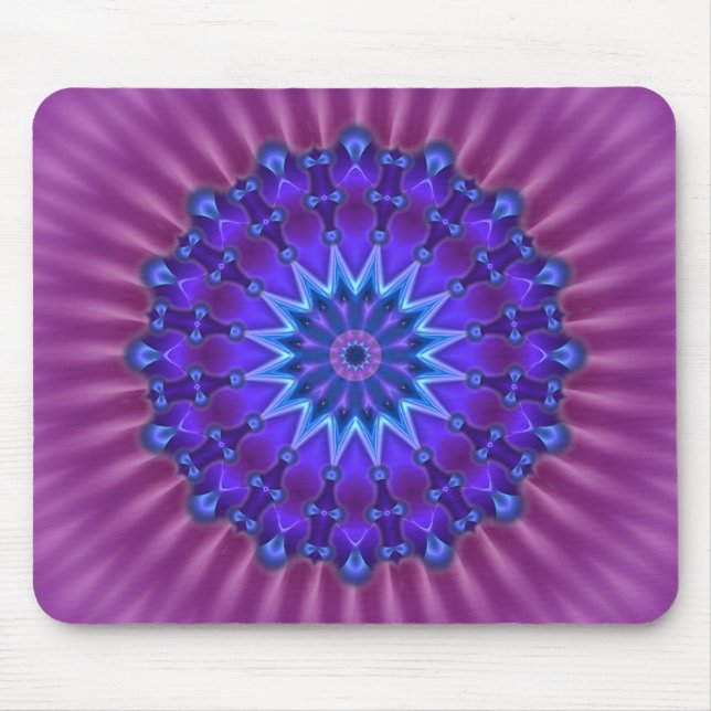Mandala star in blue | magenta flower mouse pad (Front)