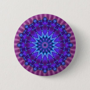 Mandala star in blue magenta flower pinback button