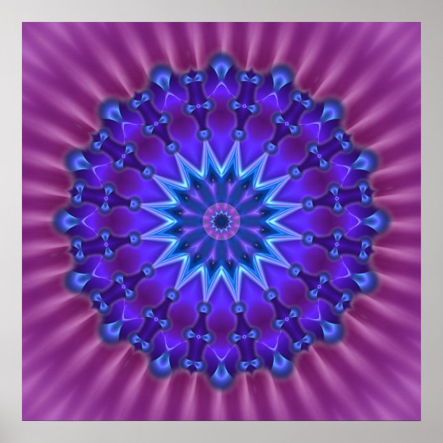 Mandala star in blue | magenta flower poster (Front)