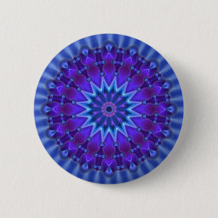 Mandala star in blue   royal flower pinback button