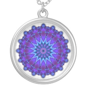 Mandala star in blue silver plated necklace