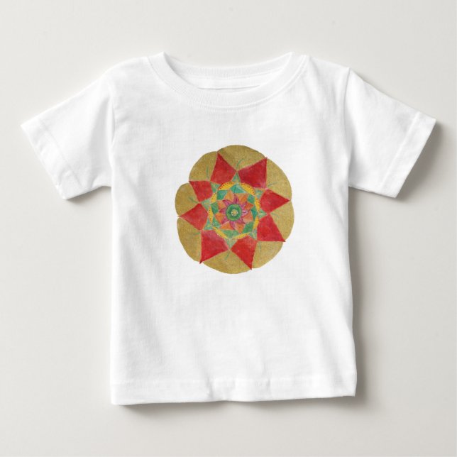 Mandala Star Toddler Ruffle Tee, White Baby T-Shirt (Front)