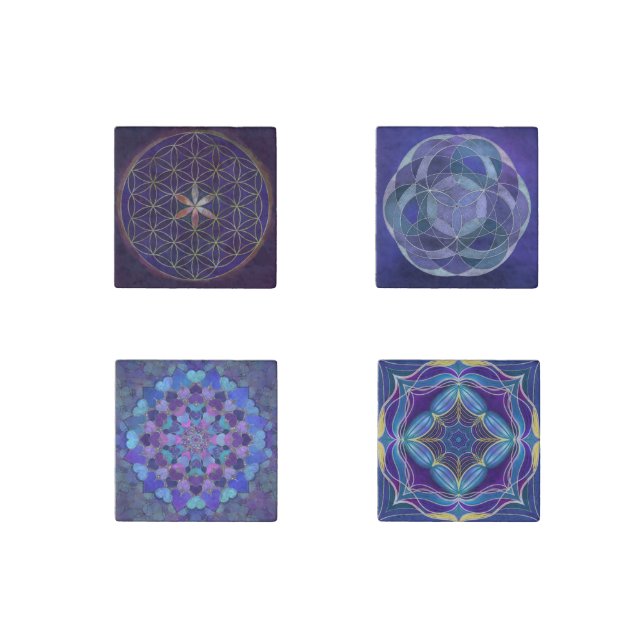 Mandala Stone Magnets, Set of Four Magnet (Front)