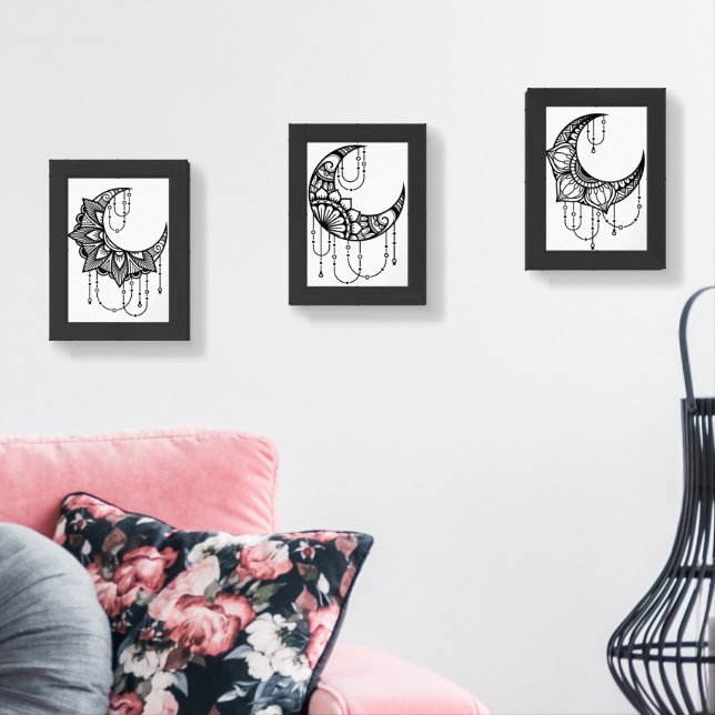 Mandala Style Crescent moon Wall Art Sets (Livingroom)