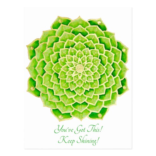 Mandala Succulent Gold Green Leaves Postcard