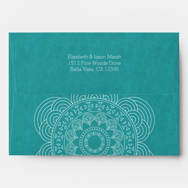 Mandala Summer Garden Wedding Chic Teal Green Envelope (Back (Top Flap))