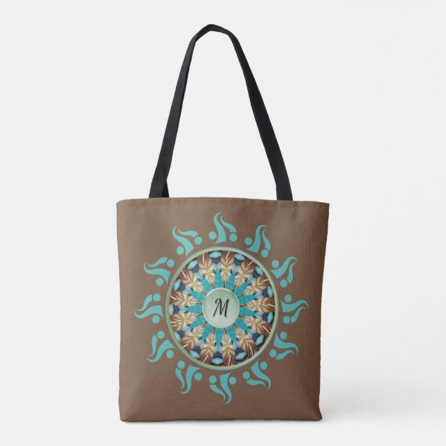 Mandala Sun Turquoise, brown, blue and Tan Tote (Back)