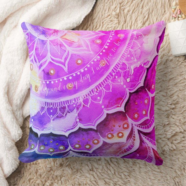Mandala Sunset Watercolors Pink Pillow (Blanket)