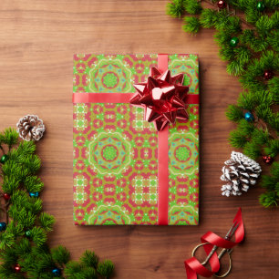 Mandala Syle Red and Green Traditional Colors Wrapping Paper