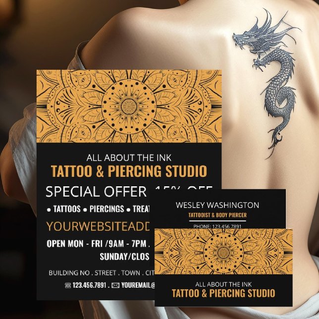 Mandala Symbol, Tattooist & Body Piercer Business Card (Creator Uploaded)