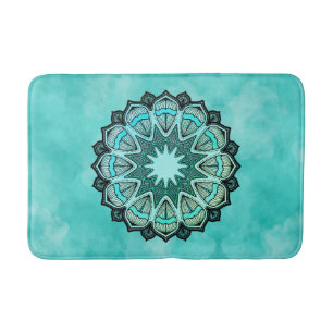 Mandala teal bath mat