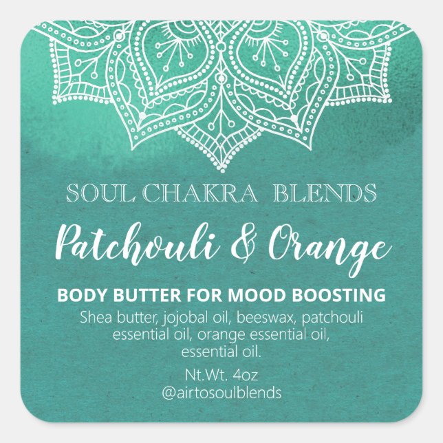 Mandala Teal Holistic Spa Treatment Blend Labels (Front)