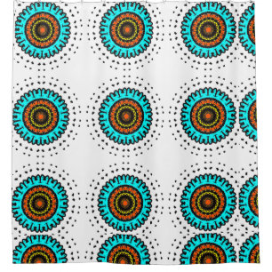 Mandala Teal Orbit Shower Curtain