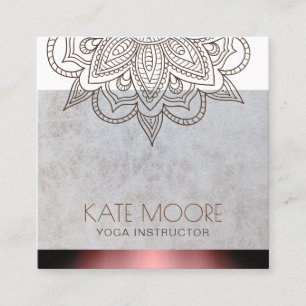 Mandala Textured Gray And Rose gold Metallic Square Business Card