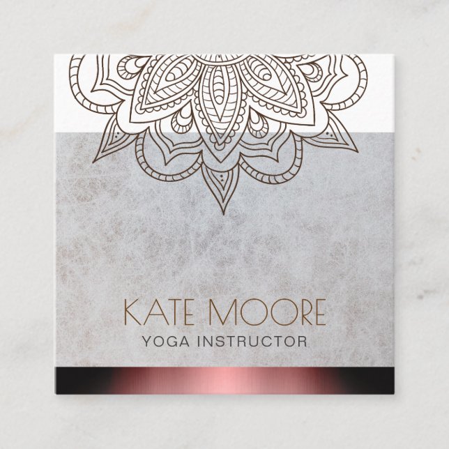 Mandala Textured Gray And Rose gold Metallic Square Business Card (Front)