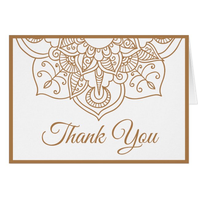 Mandala Thank You Brown Boho Indian Modern Wedding Cards (Front Horizontal)