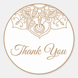 Mandala Thank You Brown Boho Indian Modern Wedding Classic Round Sticker