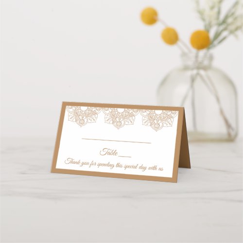 Mandala Thank You Brown Boho Indian Modern Wedding Place Card