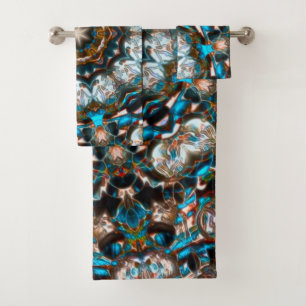 Mandala that looks like a crater in bright colors bath towel set