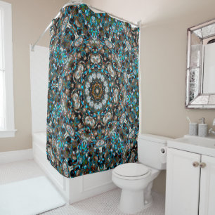 Mandala that looks like a crater in bright colors shower curtain