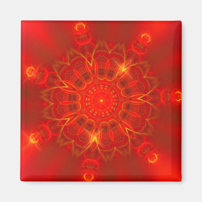 Mandala Thin Lines Warm Colors Red Background Magnet (Front)