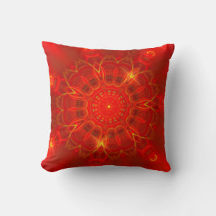 Mandala Thin Lines Warm Colors Red Background Throw Pillow