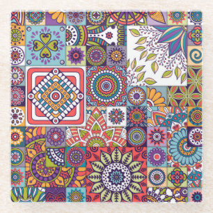Mandala Tile Pattern Glass Coaster