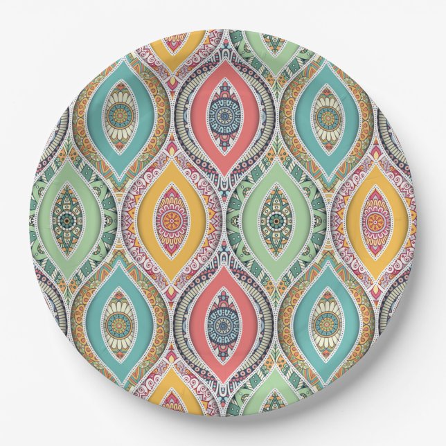 Mandala Tile Pattern Paper Plates (Front)