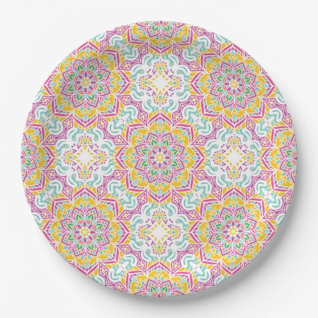 Mandala Tile Pattern Paper Plates (Front)