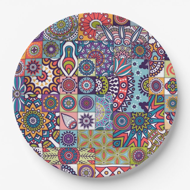 Mandala Tile Pattern Paper Plates (Front)