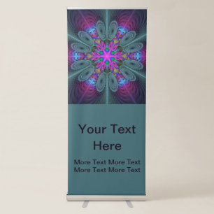 Mandala To Center Colorful Fractal With Pink Text Retractable Banner