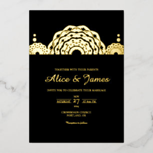 Mandala Top Header Elegant Black Gold Foil Wedding Invitation