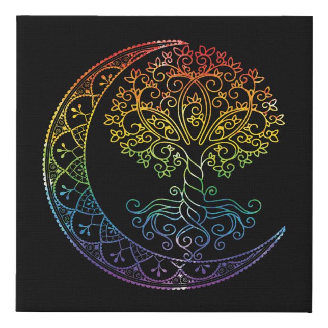 Mandala Tree of Life Tattoo Style Faux Canvas Print (Front)
