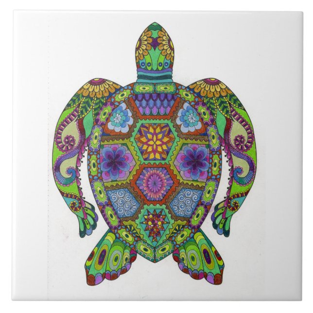 Mandala Turtle design Ceramic Tile (Front)