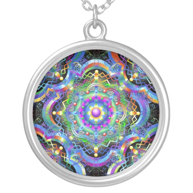 Mandala Universe Colors Silver Plated Necklace (Front)