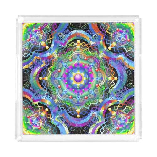 Mandala Universe Psychedelic Colors Acrylic Tray